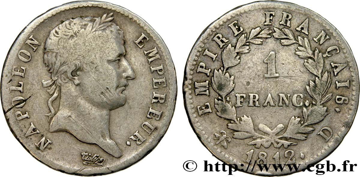 1 franc Napoléon Ier tête laurée, Empire français 1812 Lyon F.205/45 S25 