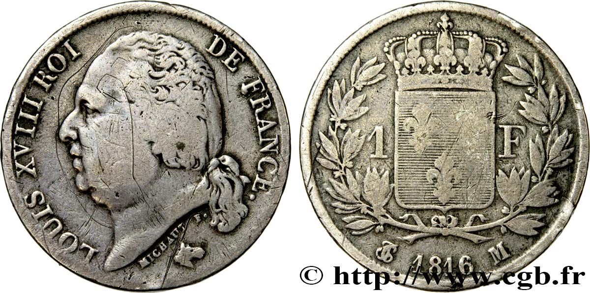 1 franc Louis XVIII 1816 Toulouse F.206/5 MB20 