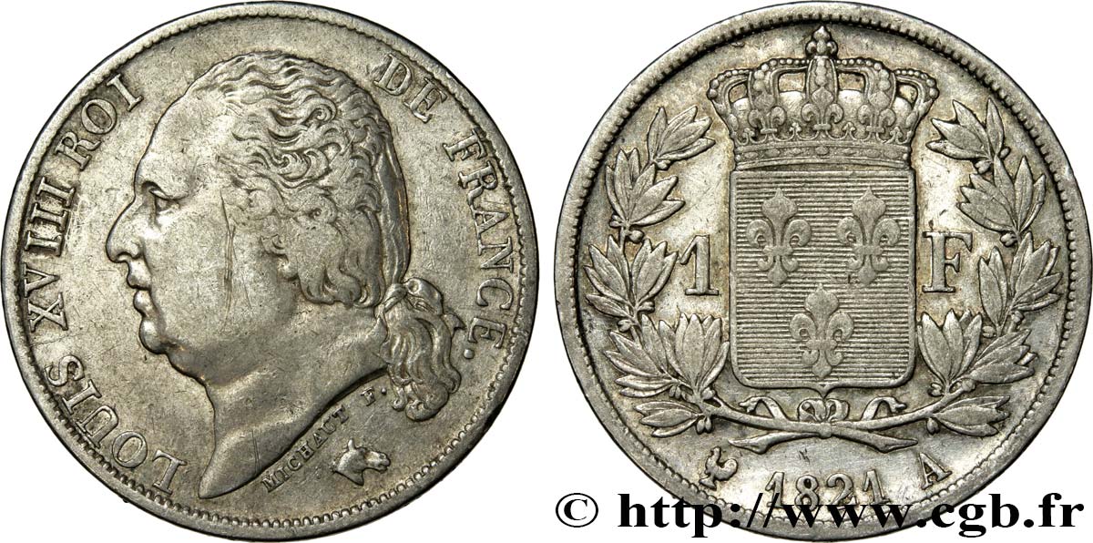 1 franc Louis XVIII 1821 Paris F.206/36 SS40 