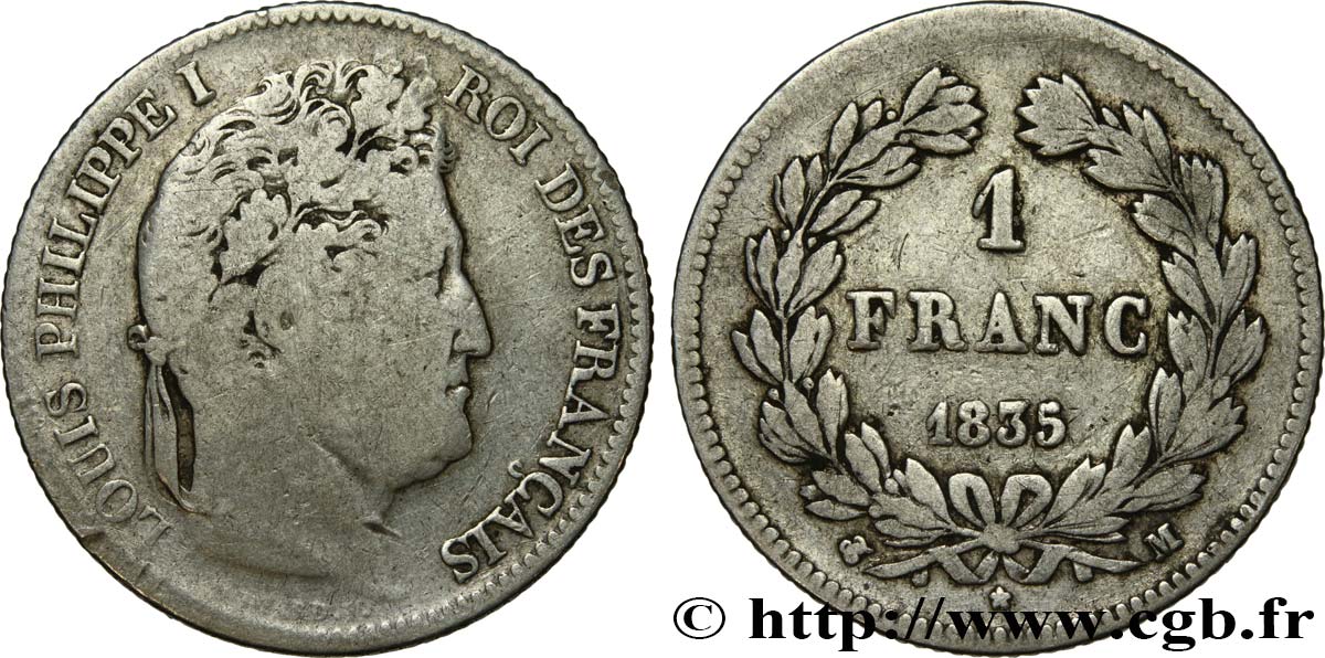 1 franc Louis-Philippe, couronne de chêne 1835 Toulouse F.210/46 TB15 