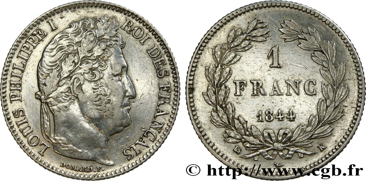 1 franc Louis-Philippe, couronne de chêne 1844 Bordeaux F.210/98 BB48 