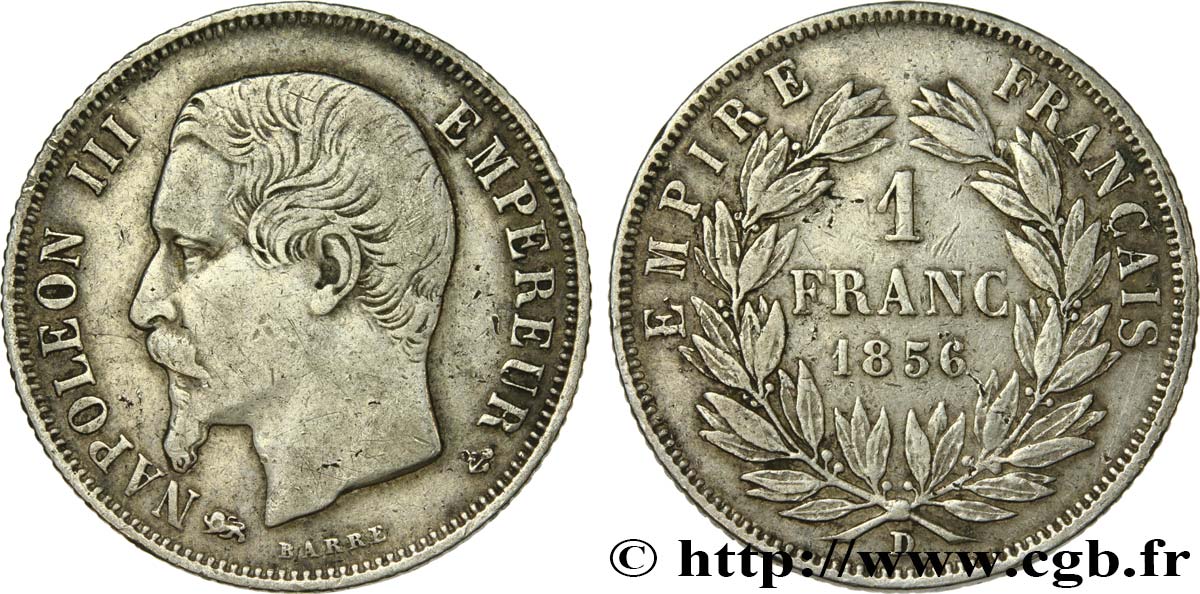 1 franc Napoléon III, tête nue 1856 Lyon F.214/8 BC35 