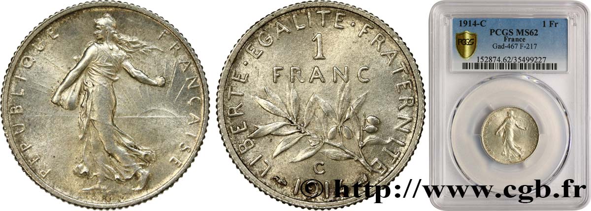 1 franc Semeuse 1914 Castelsarrasin F.217/20 SUP62 PCGS
