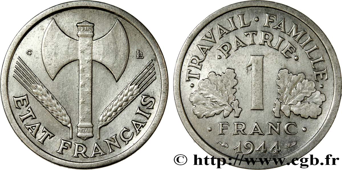 1 franc Francisque, légère 1944 Castelsarrasin F.223/8 TTB54 