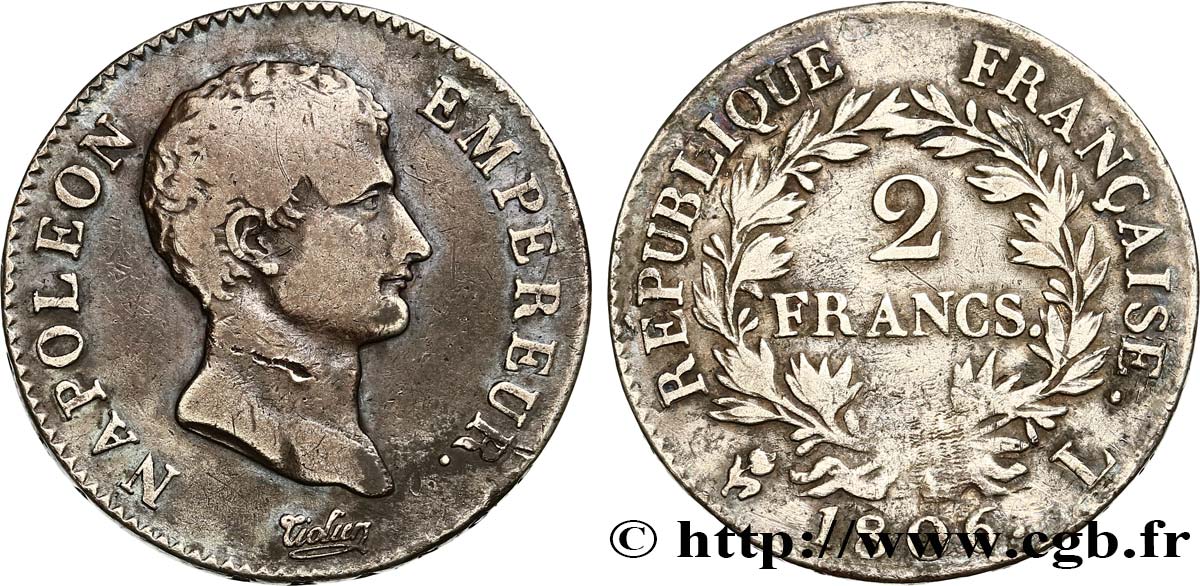 2 francs Napoléon Empereur, Calendrier grégorien 1806 Bayonne F.252/6 TB 