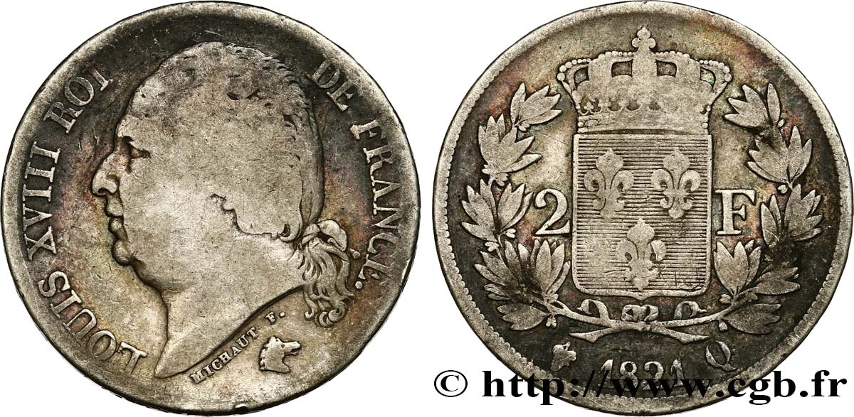 2 francs Louis XVIII 1821 Perpignan F.257/34 RC12 