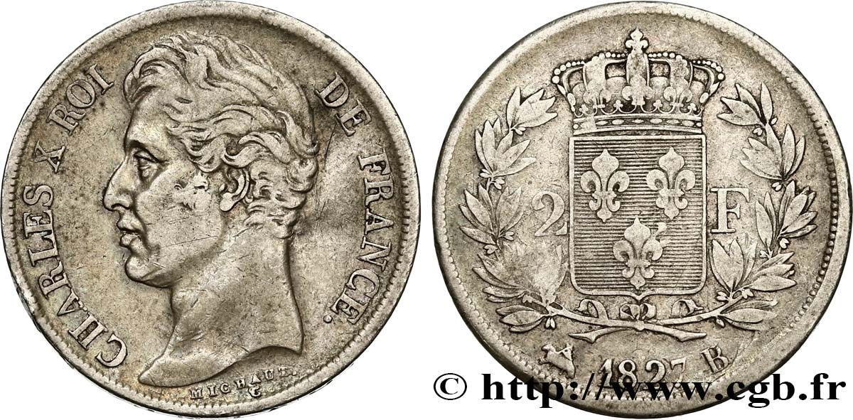 2 francs Charles X 1827 Rouen F.258/25 S25 