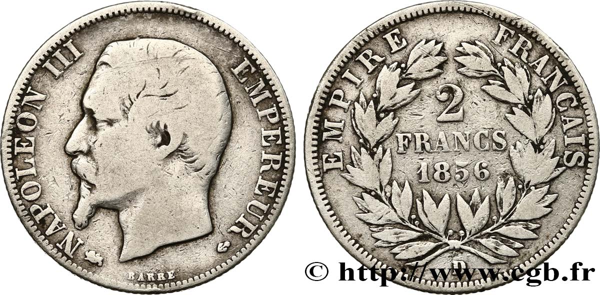 2 francs Napoléon III, tête nue 1856 Lyon F.262/8 S15 