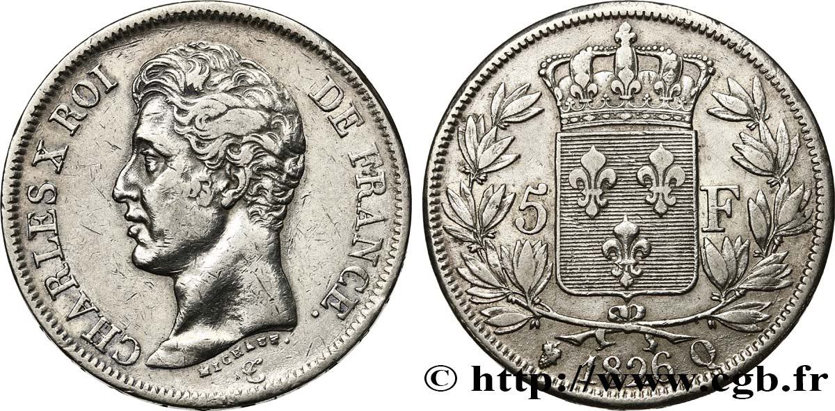 5 francs Charles X, 1er type 1826 Perpignan F.310/25 MBC 