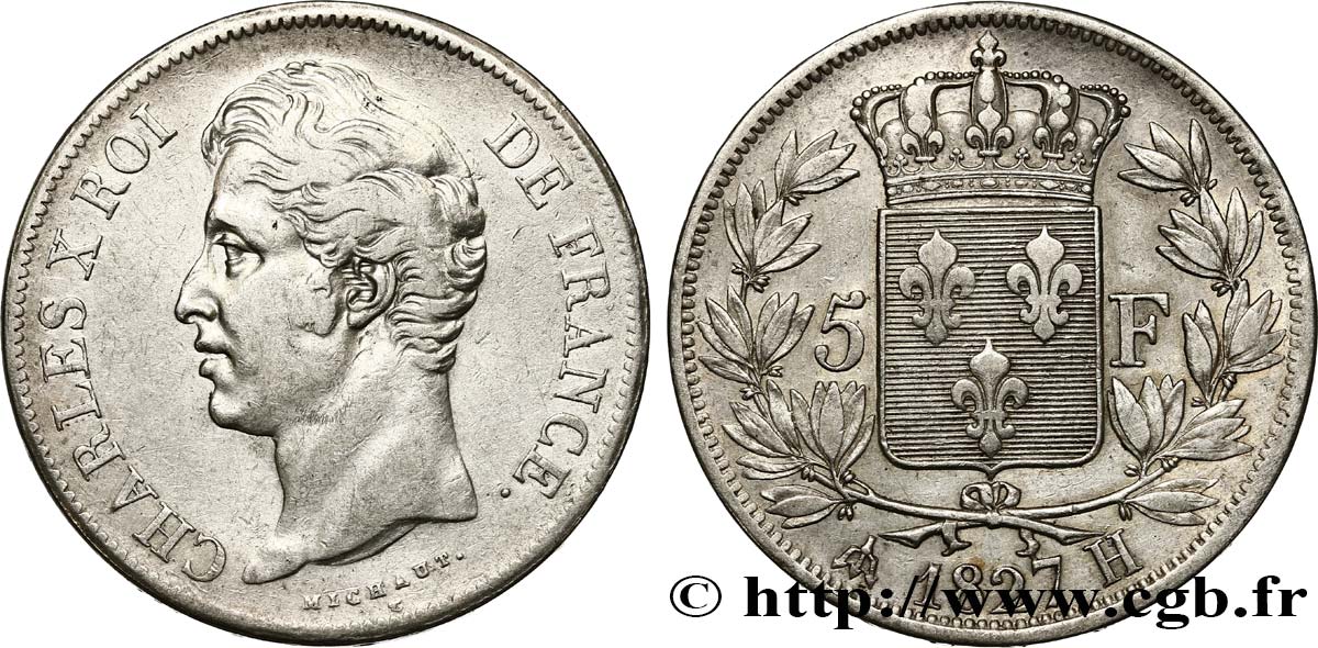 5 francs Charles X, 2e type 1827 La Rochelle F.311/5 TB30 