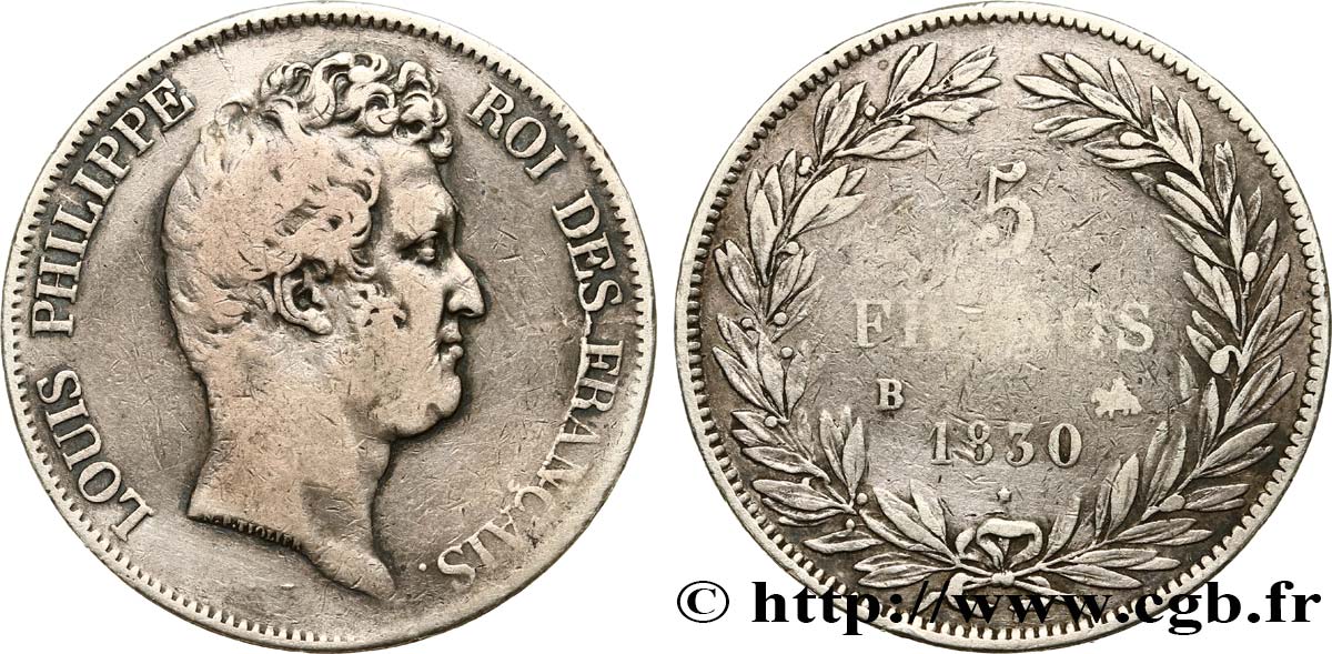 5 francs type Tiolier sans le I, tranche en creux 1830  Rouen F.313/2 BC20 
