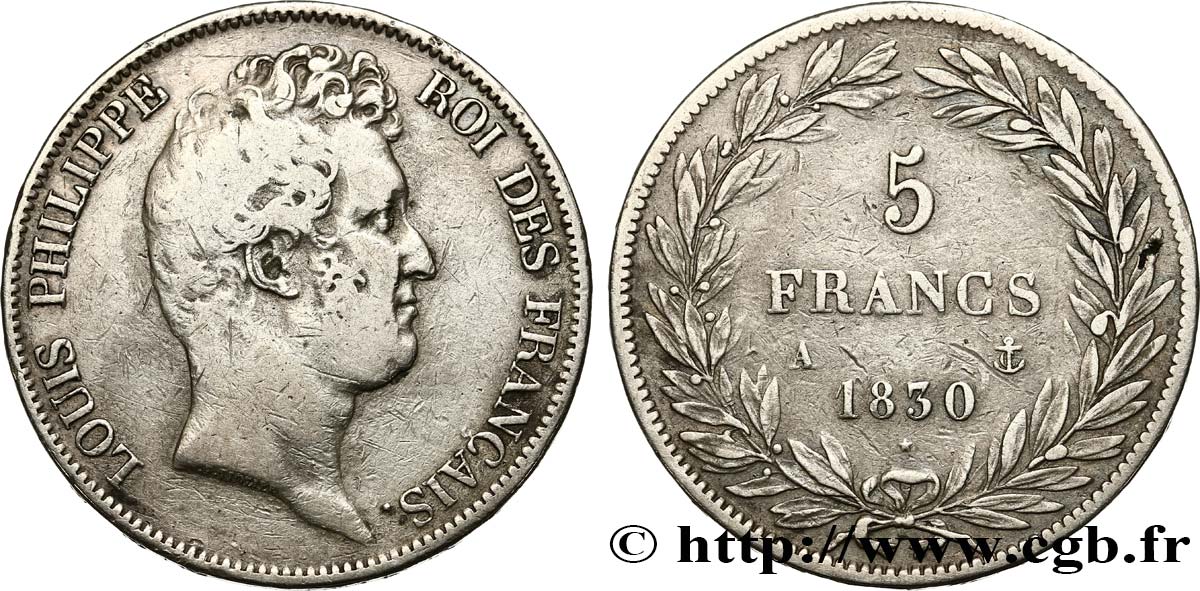 5 francs type Tiolier sans le I, tranche en relief 1830  Paris F.314/1 BC25 
