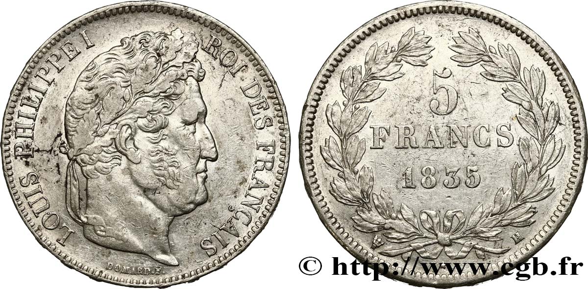 5 francs IIe type Domard 1835 La Rochelle F.324/46 TTB50 