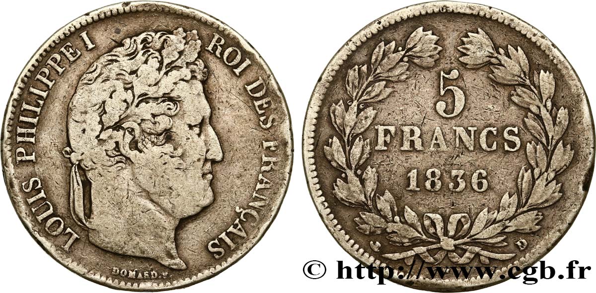 5 francs IIe type Domard 1836 Lyon F.324/56 S20 