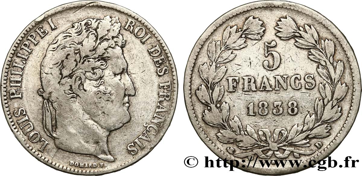 5 francs IIe type Domard 1838 Lyon F.324/71 TB20 