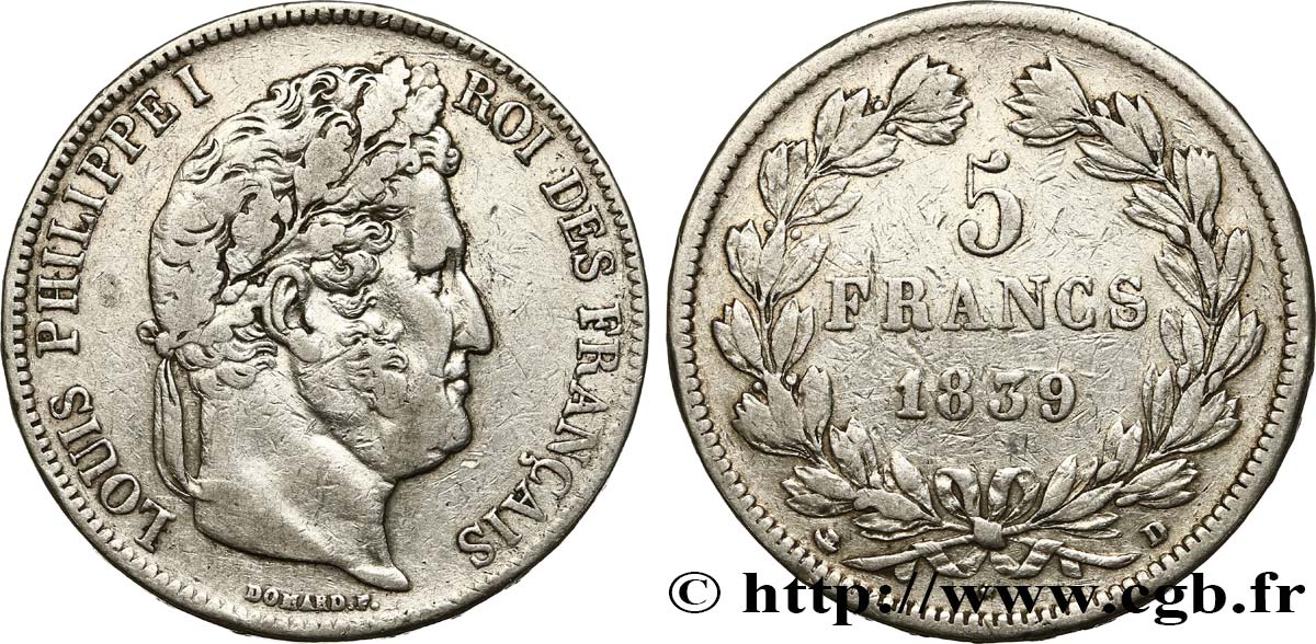 5 francs IIe type Domard 1839 Lyon F.324/78 S30 