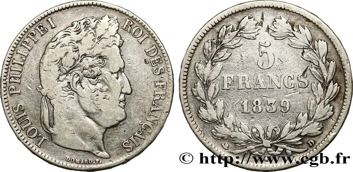5 francs IIe type Domard 1839 Lyon F.324/78 VF25 