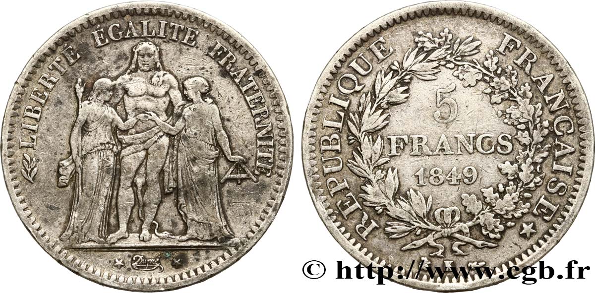 5 francs Hercule, IIe République 1849 Bordeaux F.326/7 TB35 