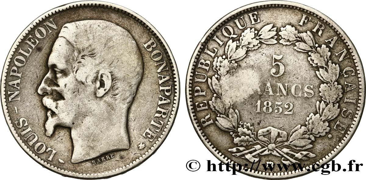 5 francs Louis-Napoléon 1852 Strasbourg F.329/3 VF 