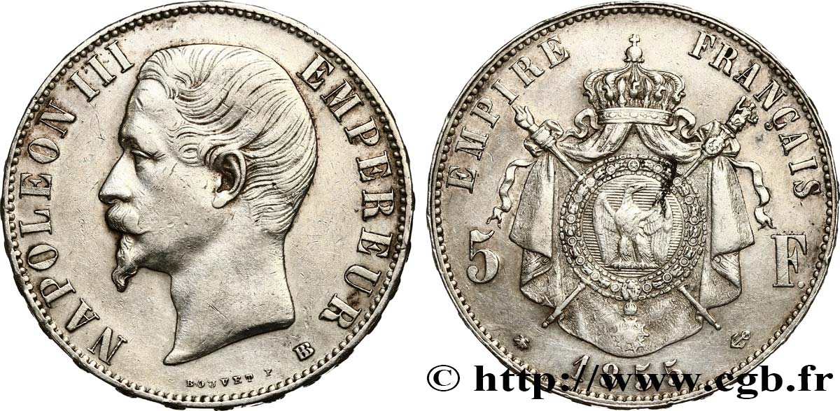 5 francs Napoléon III, tête nue 1855 Strasbourg F.330/4 TTB42 
