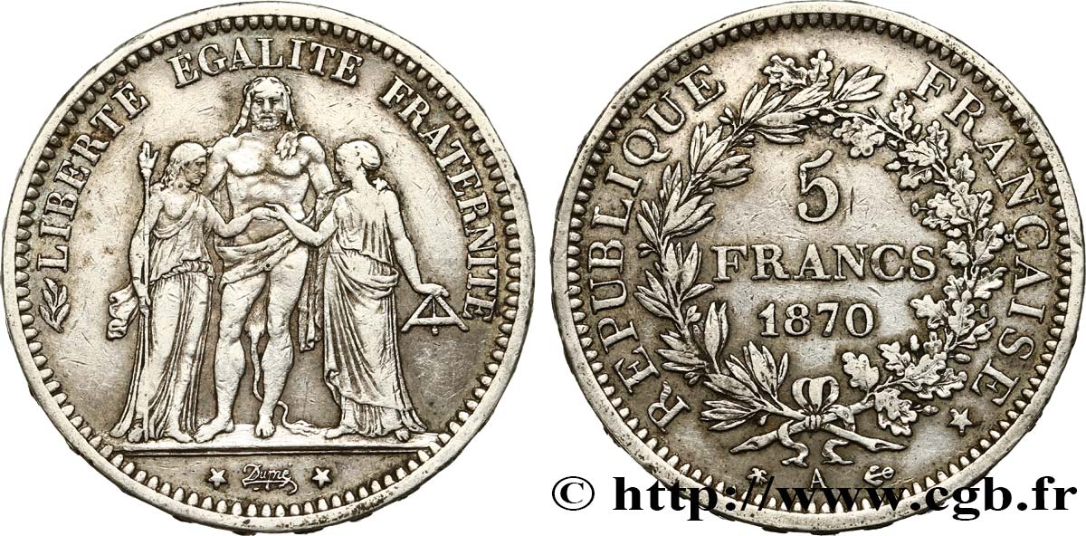 5 francs Hercule 1870 Paris F.334/1 XF40 