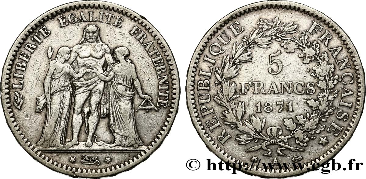 5 francs Hercule 1871 Paris F.334/2 MB35 