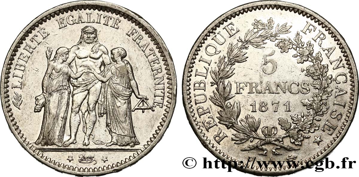 5 francs Hercule, dite “Camélinat” 1871 Paris F.334/4 TTB48 