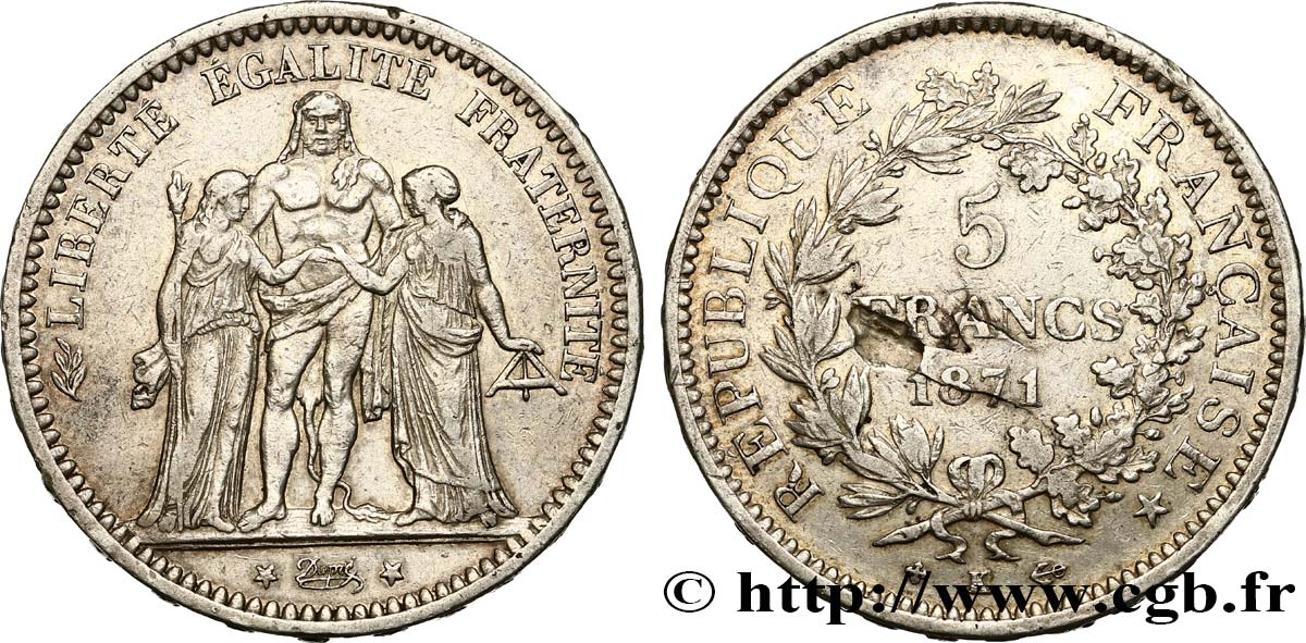 5 francs Hercule 1871 Bordeaux F.334/5 MB 