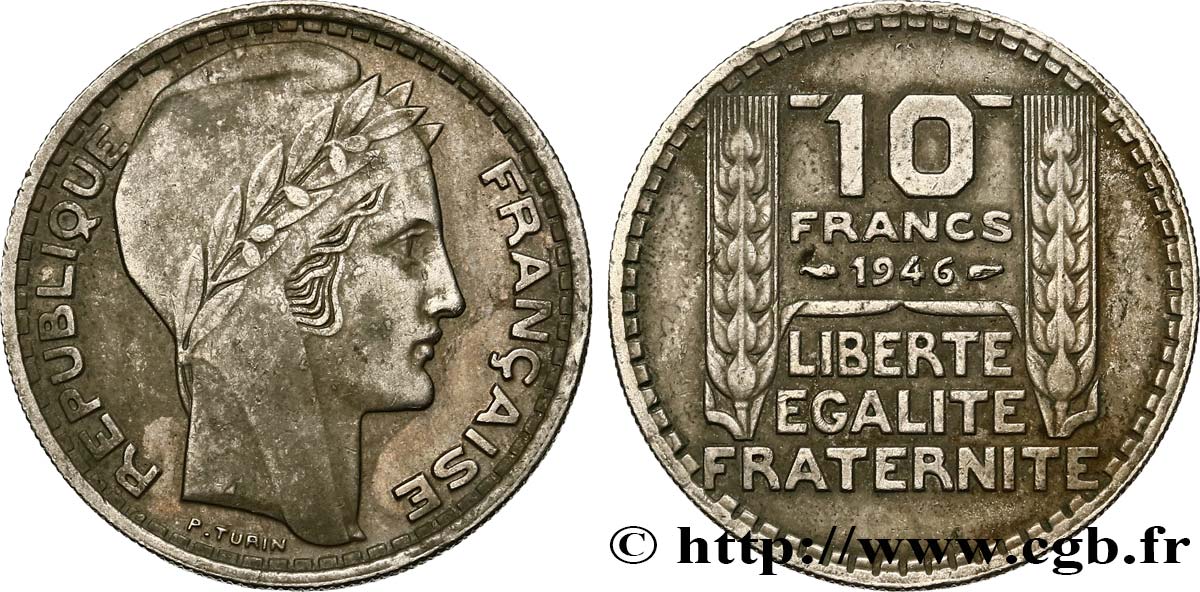 10 francs Turin, grosse tête, rameaux longs 1946 Paris F.361/3 SS40 