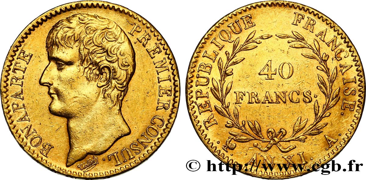 40 francs or Bonaparte Premier Consul 1803 Paris F.536/1 MBC52 
