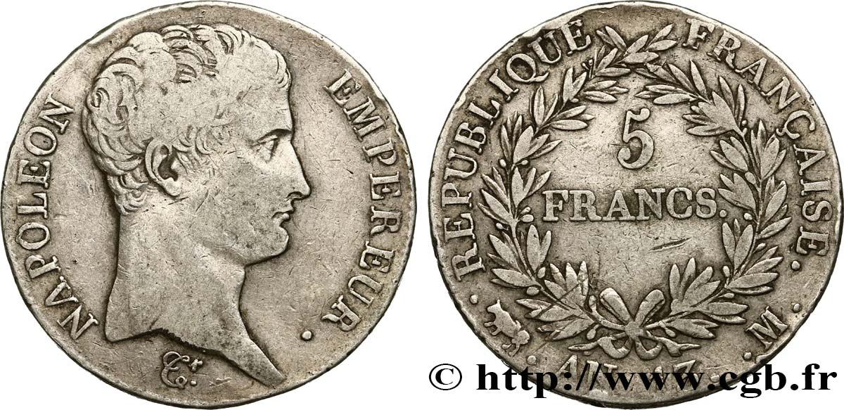 5 francs Napoléon Empereur, Calendrier révolutionnaire 1805 Toulouse F.303/13 MB30 