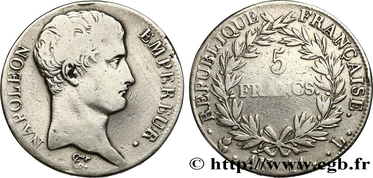 5 francs Napoléon Empereur, Calendrier révolutionnaire 1805 Bayonne F.303/25 VF20 