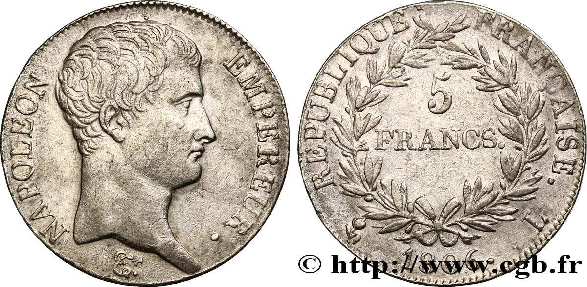 5 francs Napoléon Empereur, Calendrier grégorien 1806 Bayonne F.304/7 TTB48 