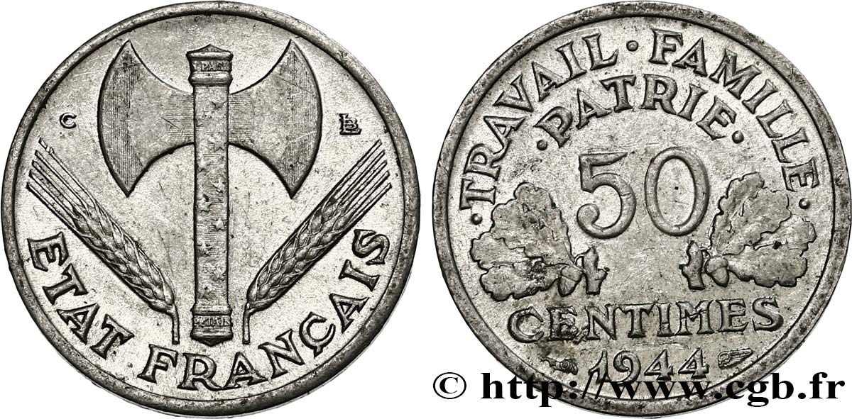 50 centimes Francisque, légère 1944 Castelsarrasin F.196/6 TTB48 