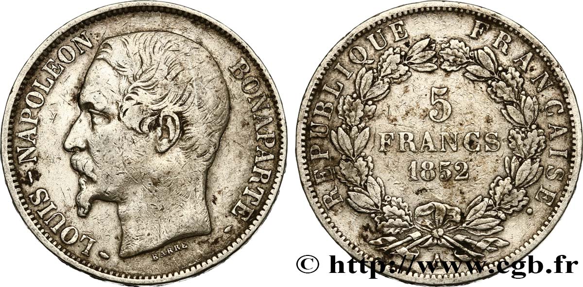 5 francs Louis-Napoléon, 1er type 1852 Paris F.329/1 TB+ 