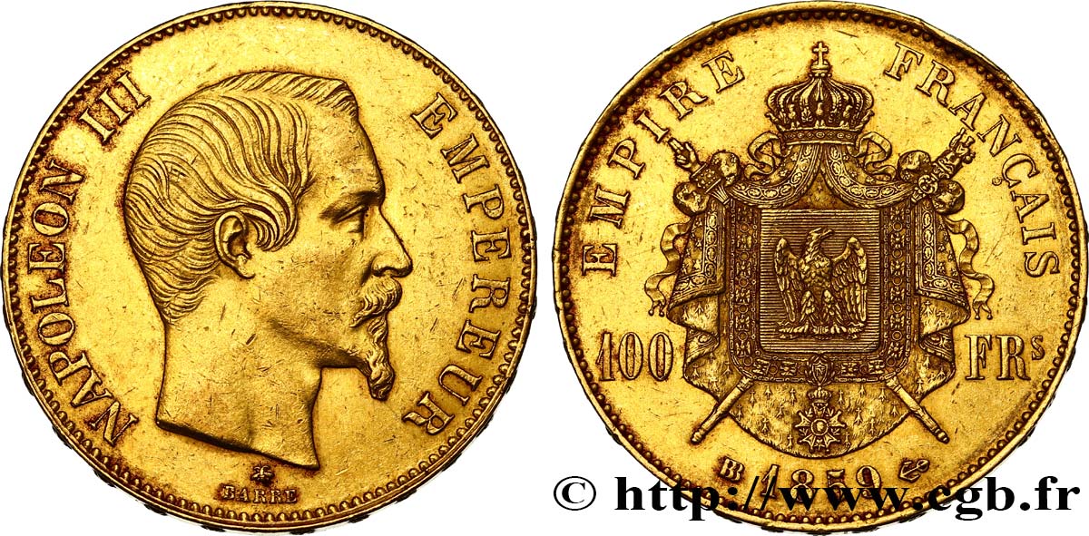 100 francs or Napoléon III, tête nue 1859 Strasbourg F.550/8 fVZ 