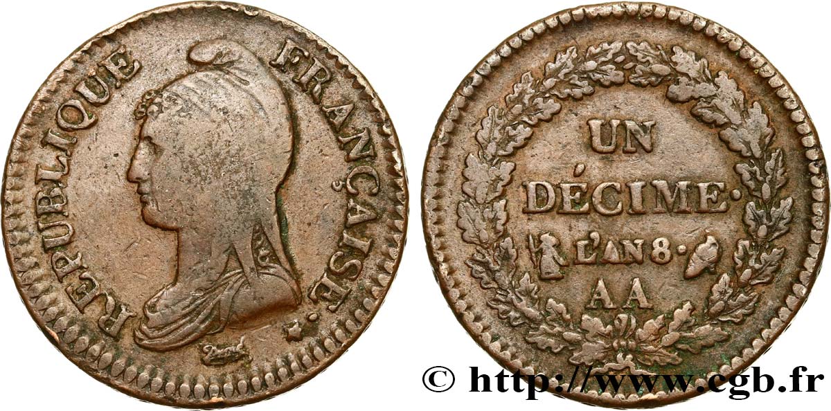 Un décime Dupré, grand module 1800 Metz F.129/54 TB35 