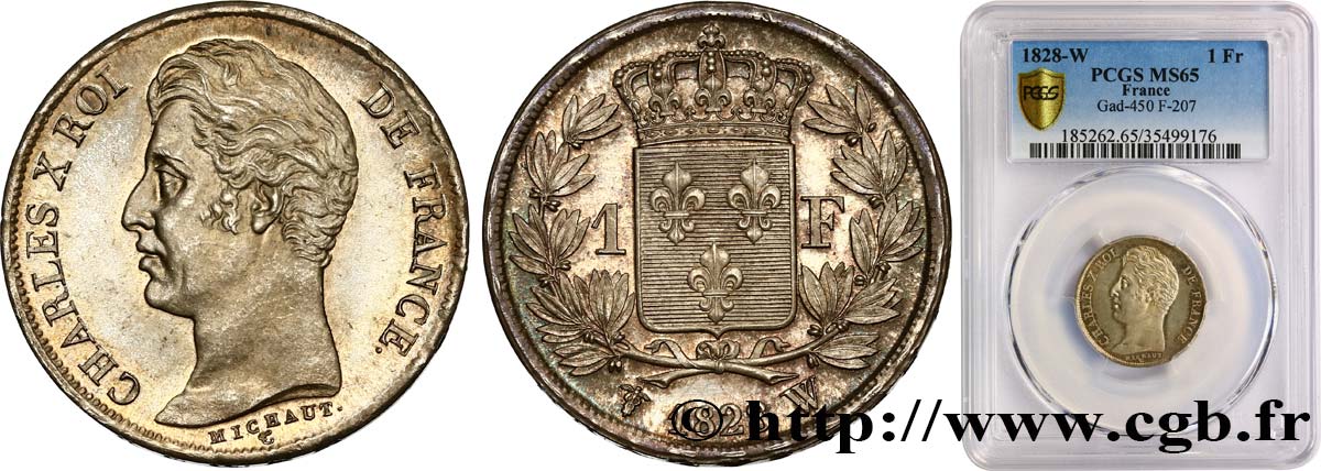 1 franc Charles X 1828 Lille F.207/48 MS65 PCGS