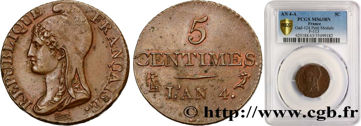 5 centimes Dupré, petit module 1796 Paris F.113/1 MS63 PCGS