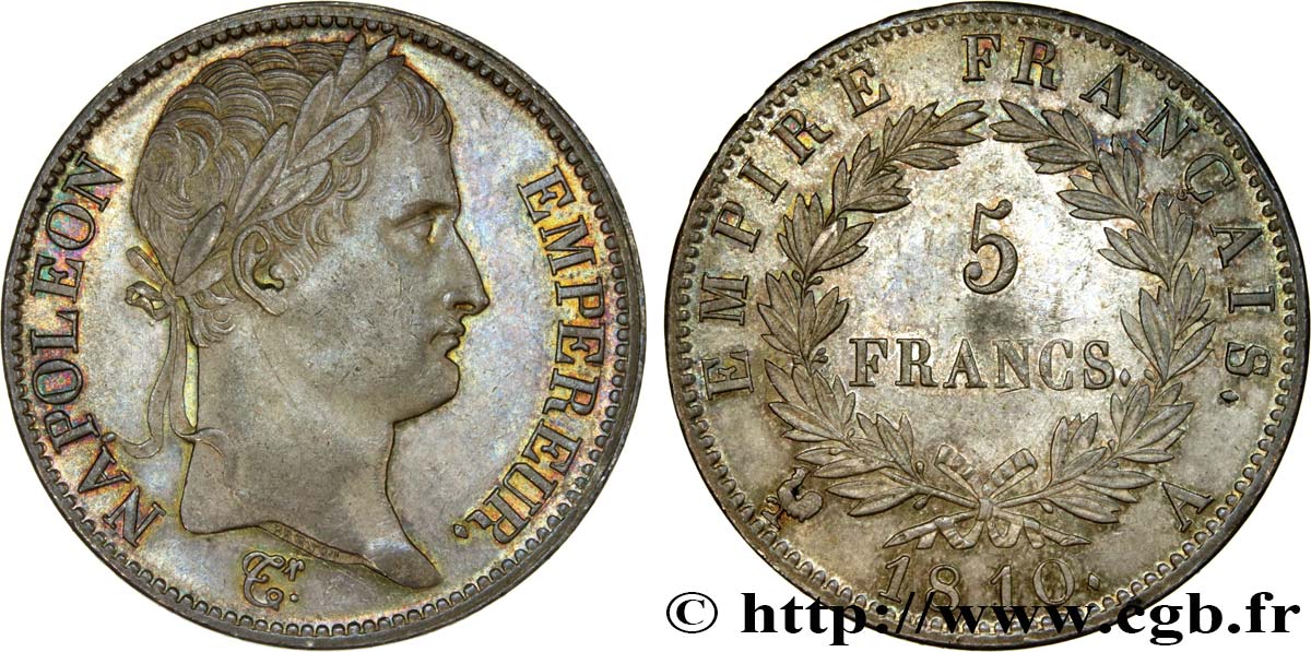 5 francs Napoléon Empereur, Empire français 1810 Paris F.307/14 SPL62 