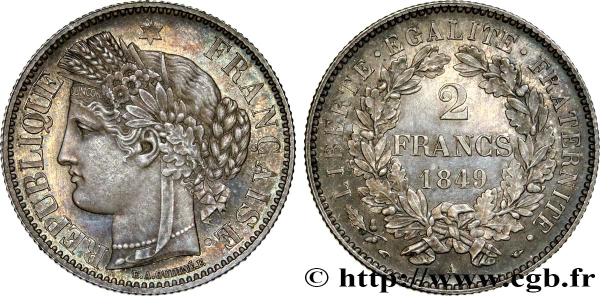2 francs Cérès, IIe République 1849 Paris F.261/1 MS64 