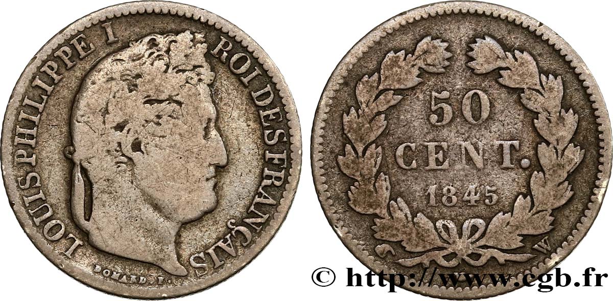 50 centimes Louis-Philippe 1845 Lille F.183/6 S15 