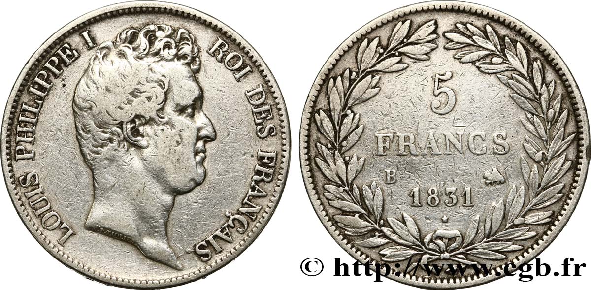 5 francs type Tiolier avec le I, tranche en creux 1831 Rouen F.315/15 S 