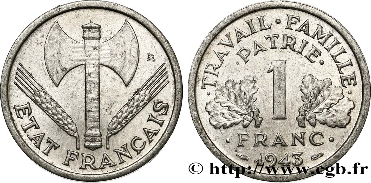 1 franc Francisque, légère 1943  F.223/3 SUP58 