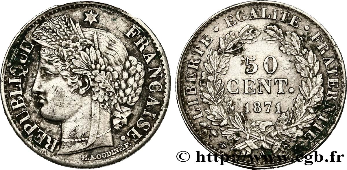 50 centimes Cérès, IIIe République 1871 Paris F.189/1 TTB+ 