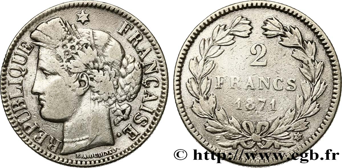2 francs Cérès, sans légende 1871 Bordeaux F.264/4 S20 