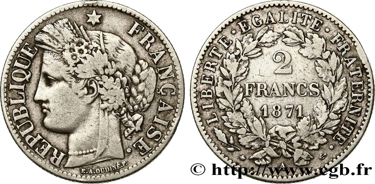 2 francs Cérès, avec légende 1871 Paris F.265/4 TB35 