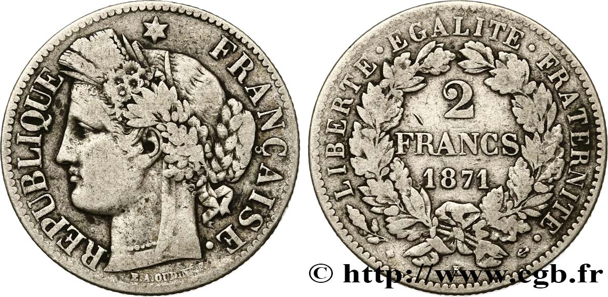 2 francs Cérès, avec légende 1871 Bordeaux F.265/7 BC20 