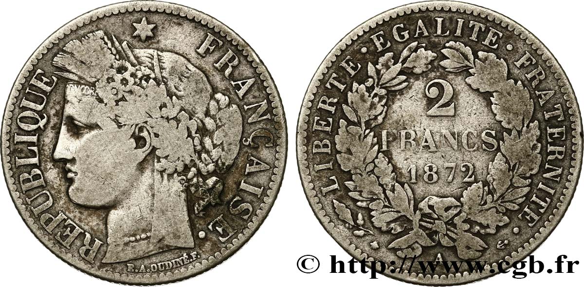 2 francs Cérès, avec légende 1872 Paris F.265/8 MB20 