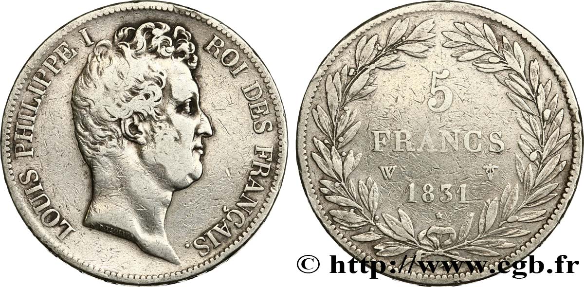 5 francs type Tiolier avec le I, tranche en creux 1831 Lille F.315/27 BC30 